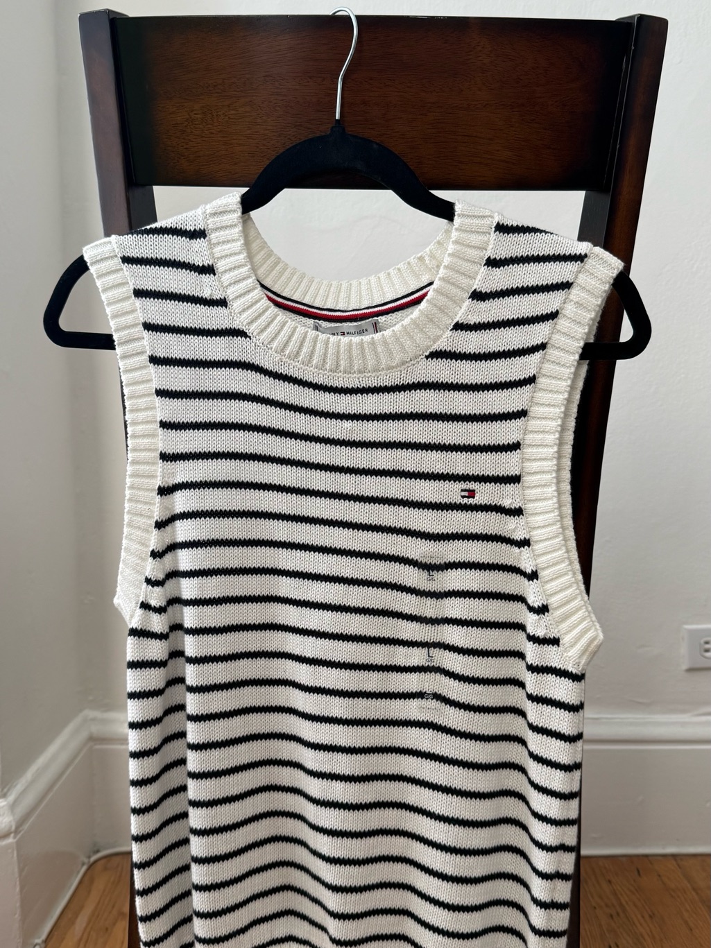 Tommy Hilfiger Ivory And Black Striped Knit Vest